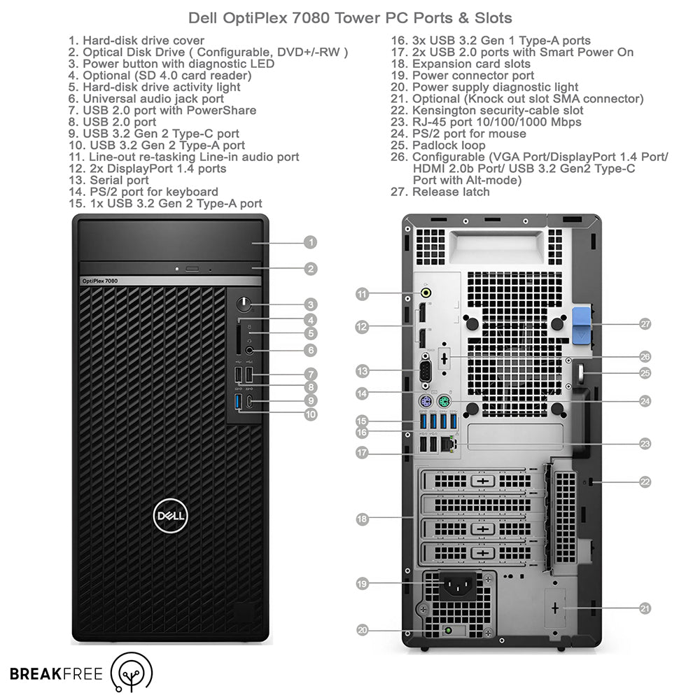 Dell OptiPlex 7080 Tower PC i7 10700 4.8GHz 16GB RAM 500GB SSD