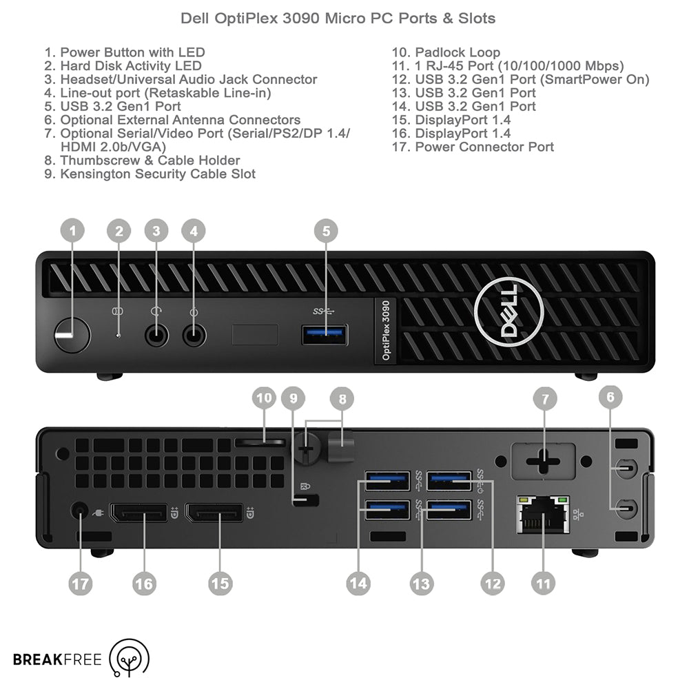 Dell OptiPlex 3090 Micro PC i3 10105T 3.9GHz 8GB RAM 256GB SSD