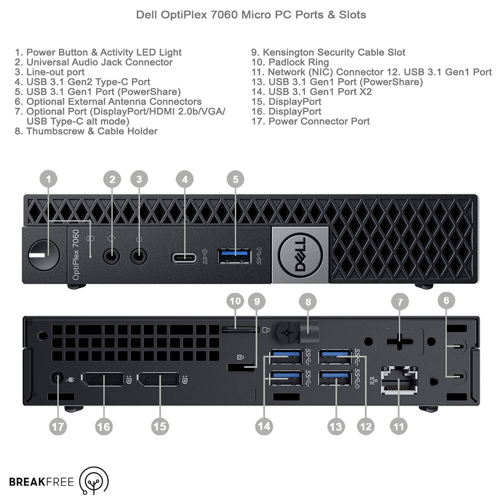 Dell Optiplex 7060 Micro PC i7 8700T 4GHz 16GB RAM 256GB SSD WiFi Bluetooth