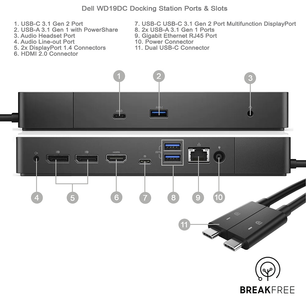 Dell WD19DC 0PXP3H Docking Station USB-C Dock 240W PSU