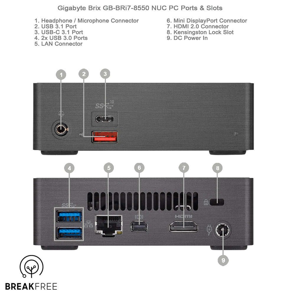 Gigabyte Brix GB-BRi7-8550 Mini PC WiFi Bluetooth