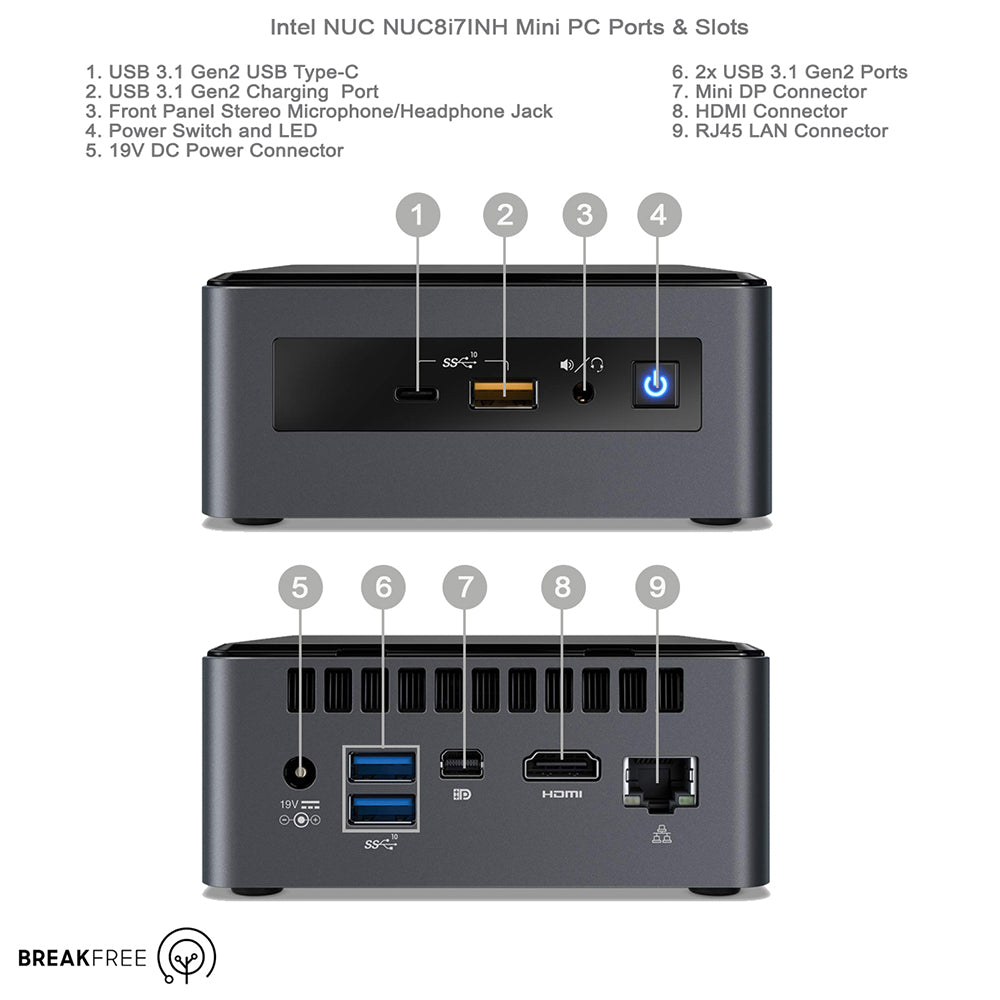 Intel NUC NUC8i7INH Mini PC i7 8GB RAM 500GB SSD 2GB GDDR5 WiFi Bluetooth