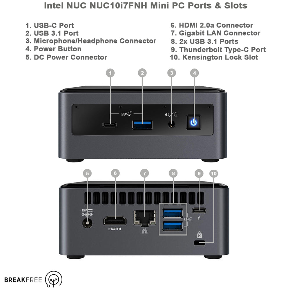 Intel NUC NUC10i7FNH Mini PC WiFi 6 Bluetooth