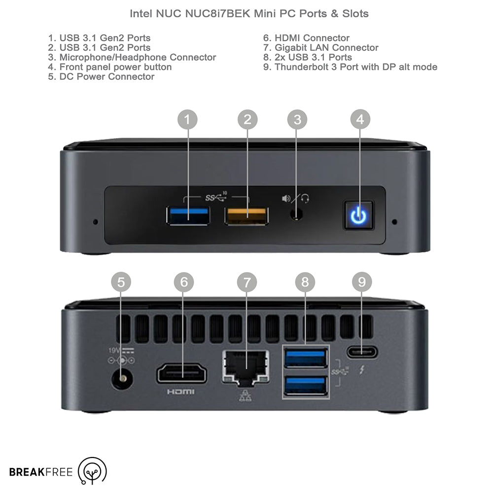 Intel NUC NUC8i7BEK Mini PC i7 8559U 4.5GHz 32GB RAM 500GB SSD WiFi Bluetooth