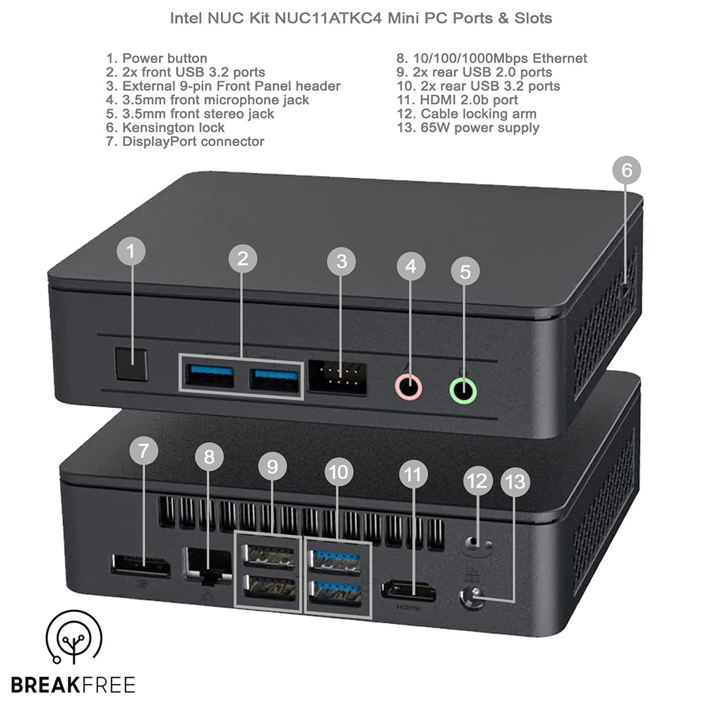 Intel NUC NUC11ATKC4 Mini PC N5105 2.9GHz 8GB RAM 256GB SSD WiFi Bluetooth