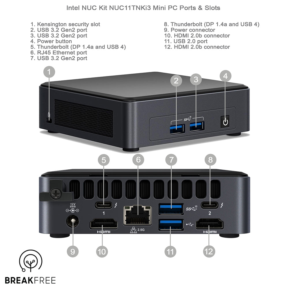 Intel NUC Kit NUC11TNKi3 PC i3 1115G4 4.1GHz 8GB RAM 256GB SSD WiFi Bluetooth