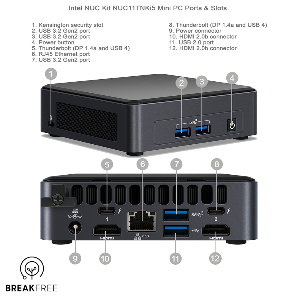 Intel NUC NUC11TNKi5 PC i5 1135G7 4.2GHz 16GB RAM 500GB SSD WiFi Bluetooth