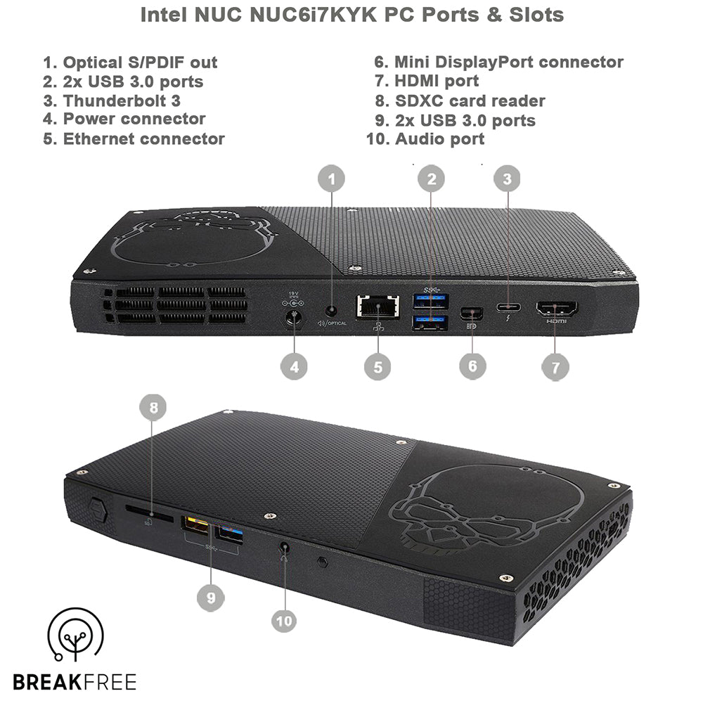 Intel NUC Kit NUC6i7KYK PC i7 6770HQ 3.5GHz 16GB RAM 256GB SSD WiFi BT
