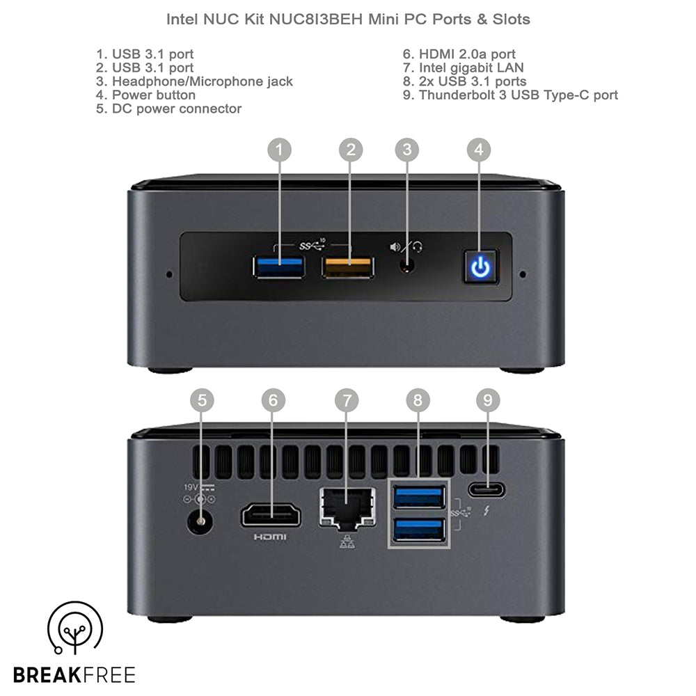 Intel NUC Kit NUC8i3BEH Mini PC i3 8109U 3.6GHz 8GB RAM 256GB SSD WiFi Bluetooth