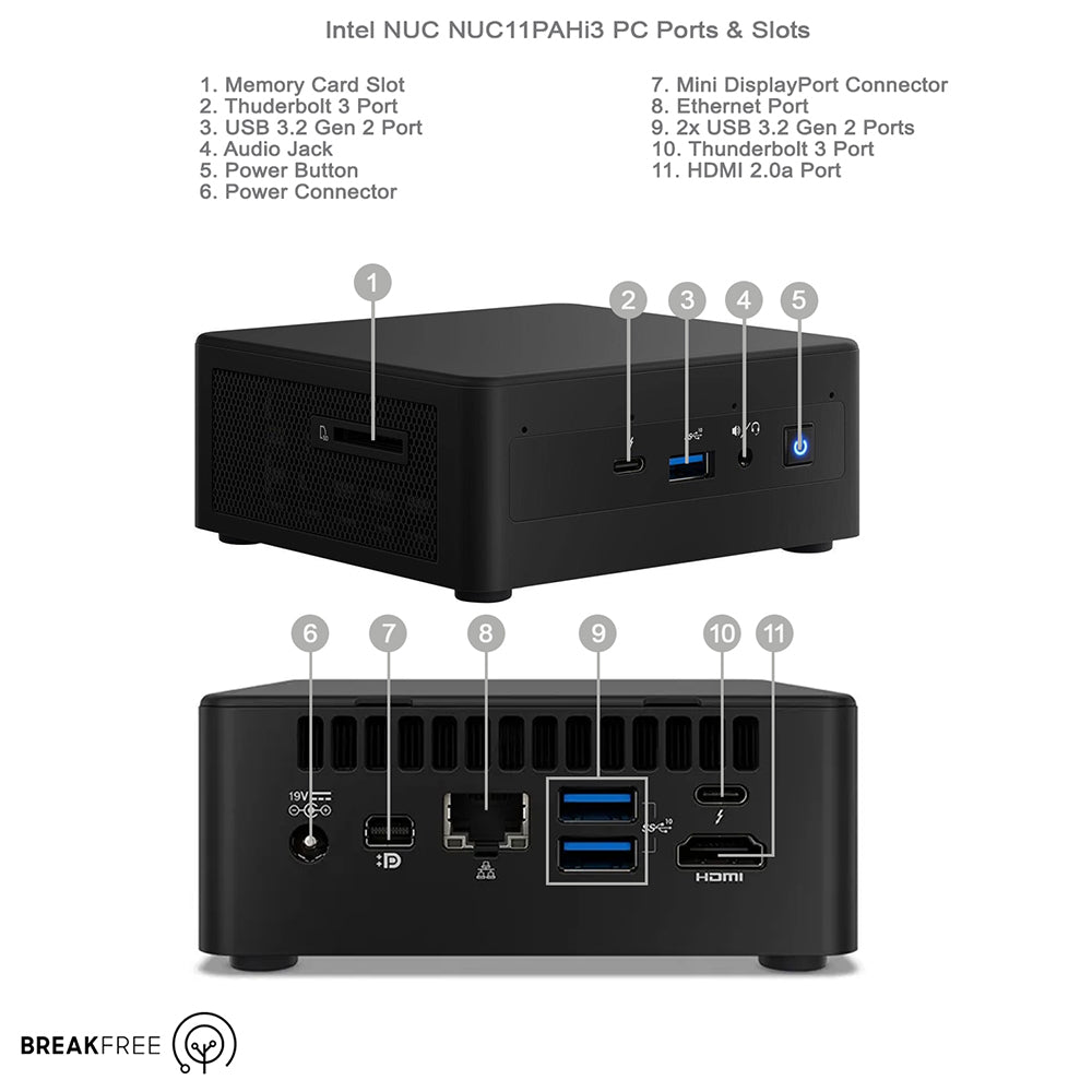 Intel NUC NUC11PAHi3 Mini PC i3 1115G4 4.1GHz 8GB RAM 256GB SSD WiFi Bluetooth
