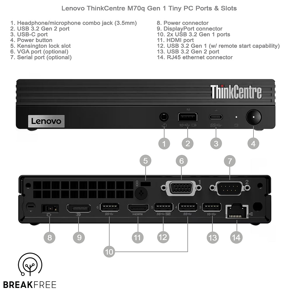Lenovo ThinkCentre M70q Gen 1 Tiny PC i3 10100T 16GB RAM 256GB SSD 4K DP HDMI