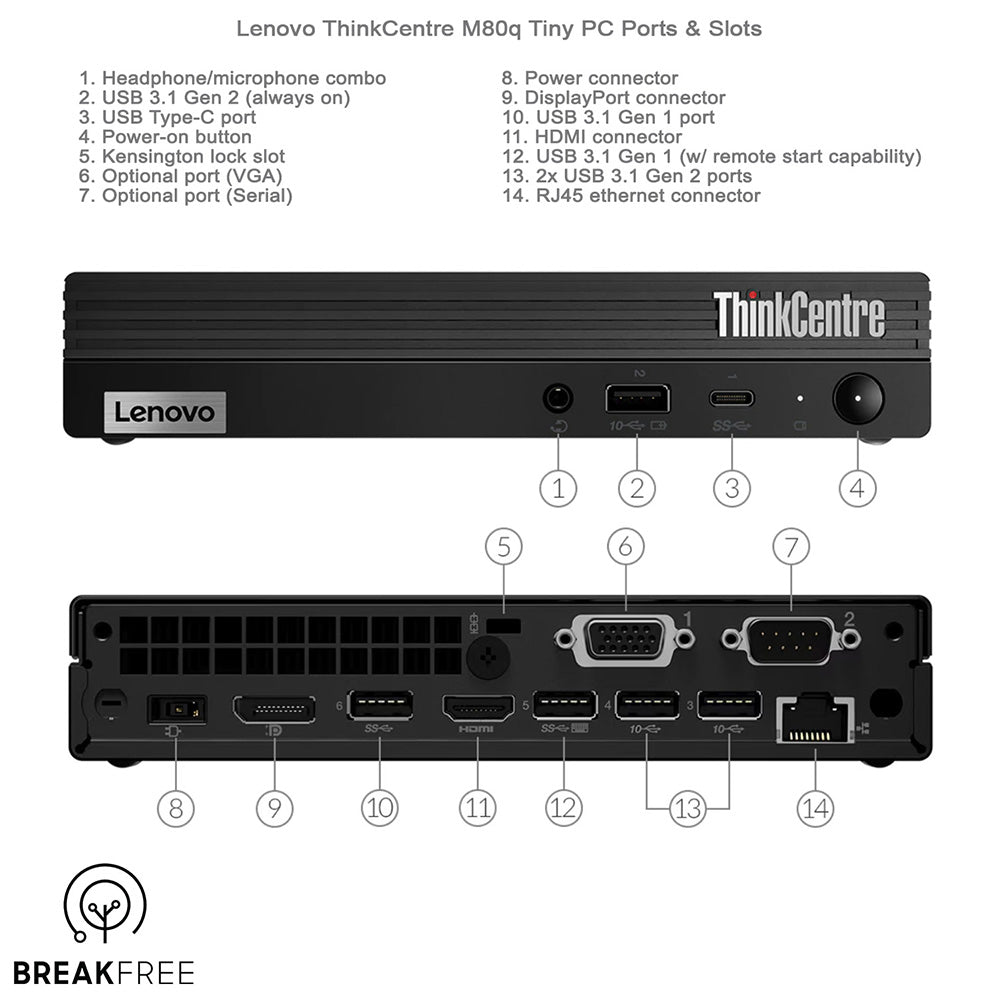 Lenovo ThinkCentre M80q Tiny PC i3 10100T 3.8GHz 8GB RAM 256GB SSD WiFi Bluetooth