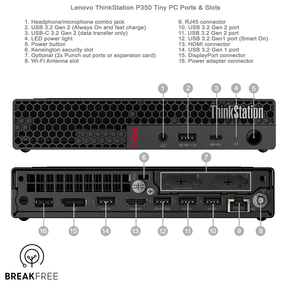 Lenovo ThinkStation P350 Tiny PC i5 11500T 3.9GHz 16GB RAM 500GB SSD WiFi Bluetooth