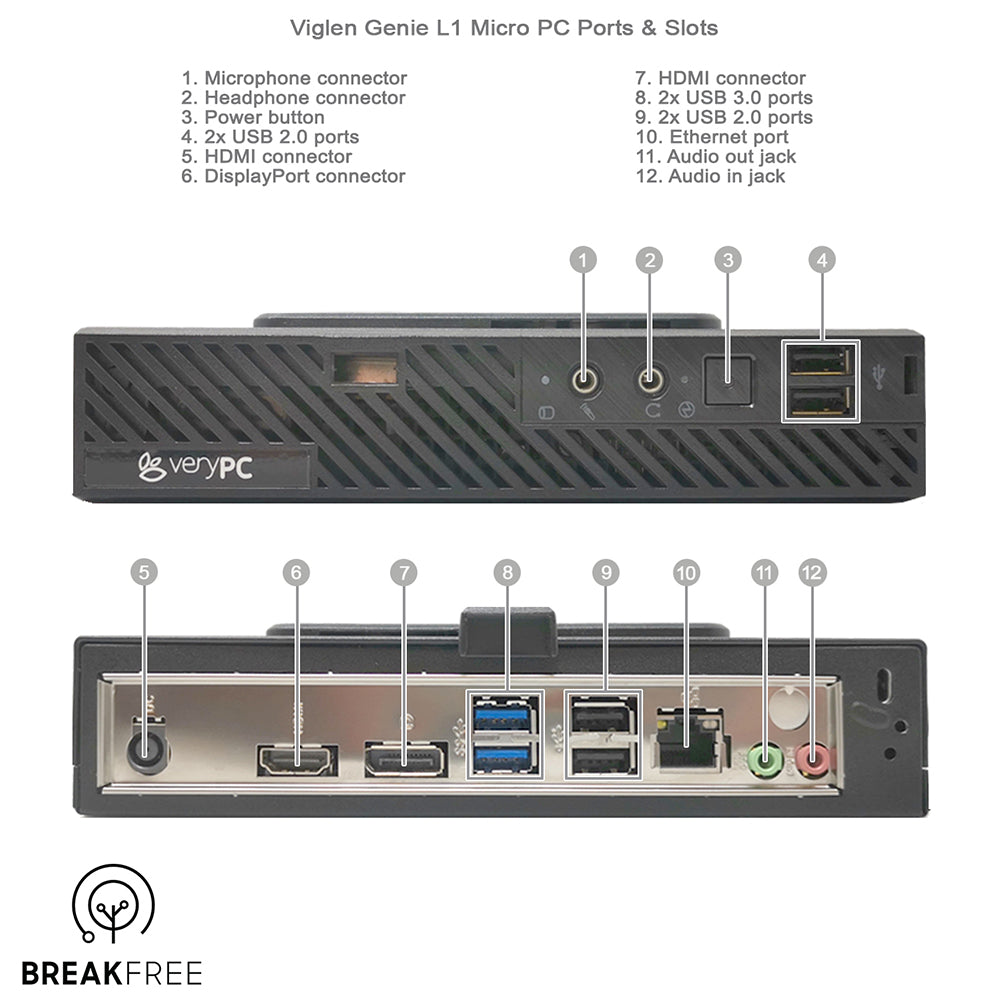 Viglen Genie L1 Micro PC i3 9100 4.2GHz 8GB RAM 256GB SSD HDMI DP 4K