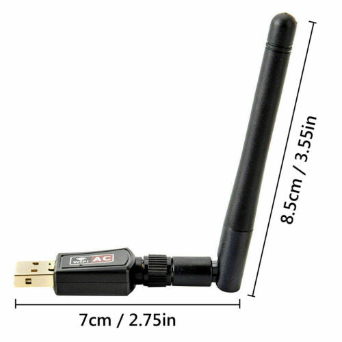 USB WiFi Adapter Wireless 600Mbps Dual band 802.11ac 2.4GHz-5GHz Antenna Laptop
