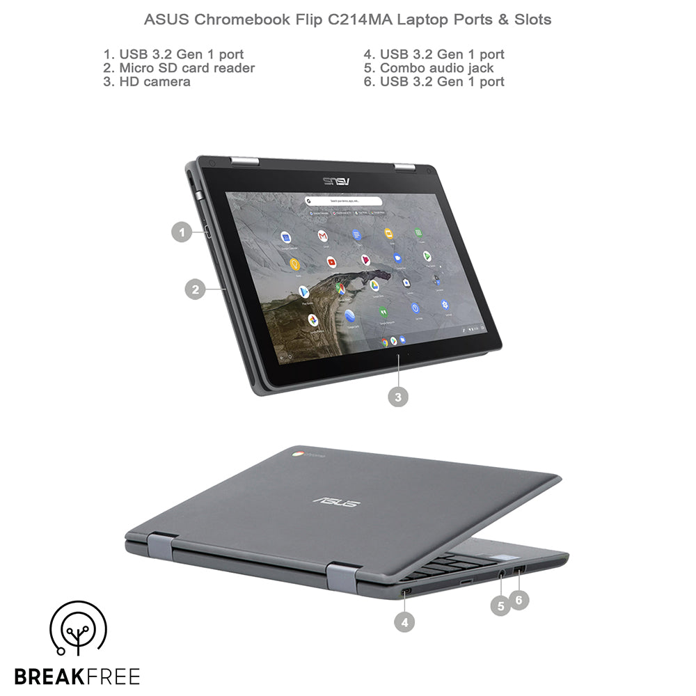 ASUS Chromebook Flip C214MA Laptop 11.6" N4020 4GB RAM 32GB eMMC Touchscreen