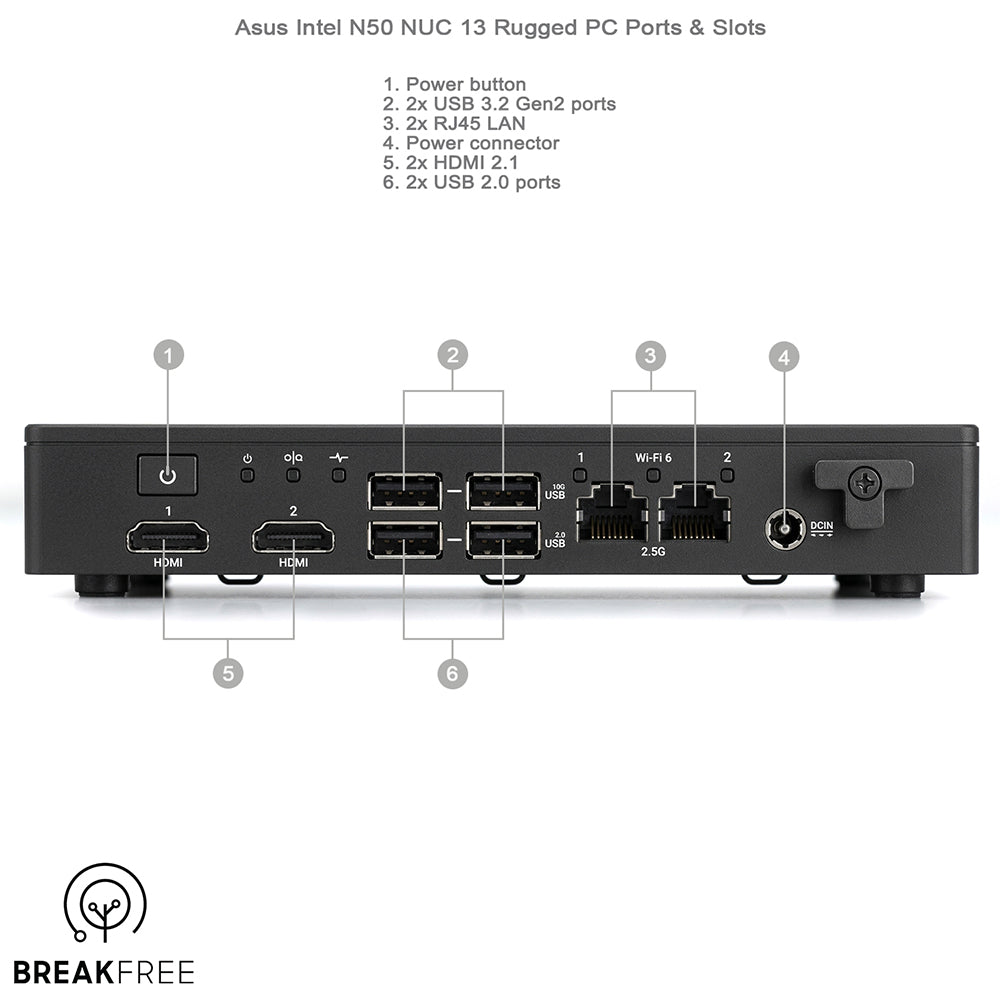Asus NUC 13 Rugged Mini PC Intel N50 64GB eMMC WiFi Bluetooth