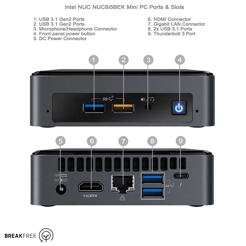 Intel NUC NUC8i5BEK Mini PC i5 8259U 3.8GHz 16GB RAM 256GB SSD WiFi Bluetooth
