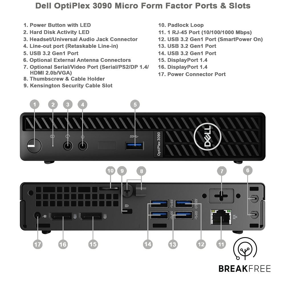 Dell OptiPlex 3090 Micro PC i3 10105T 3.9GHz 8GB RAM 256GB SSD WiFi BT