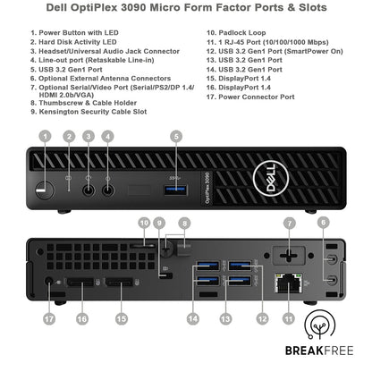 Dell OptiPlex 3090 Micro PC i3 10105T 3.9GHz 8GB RAM 256GB SSD WiFi BT