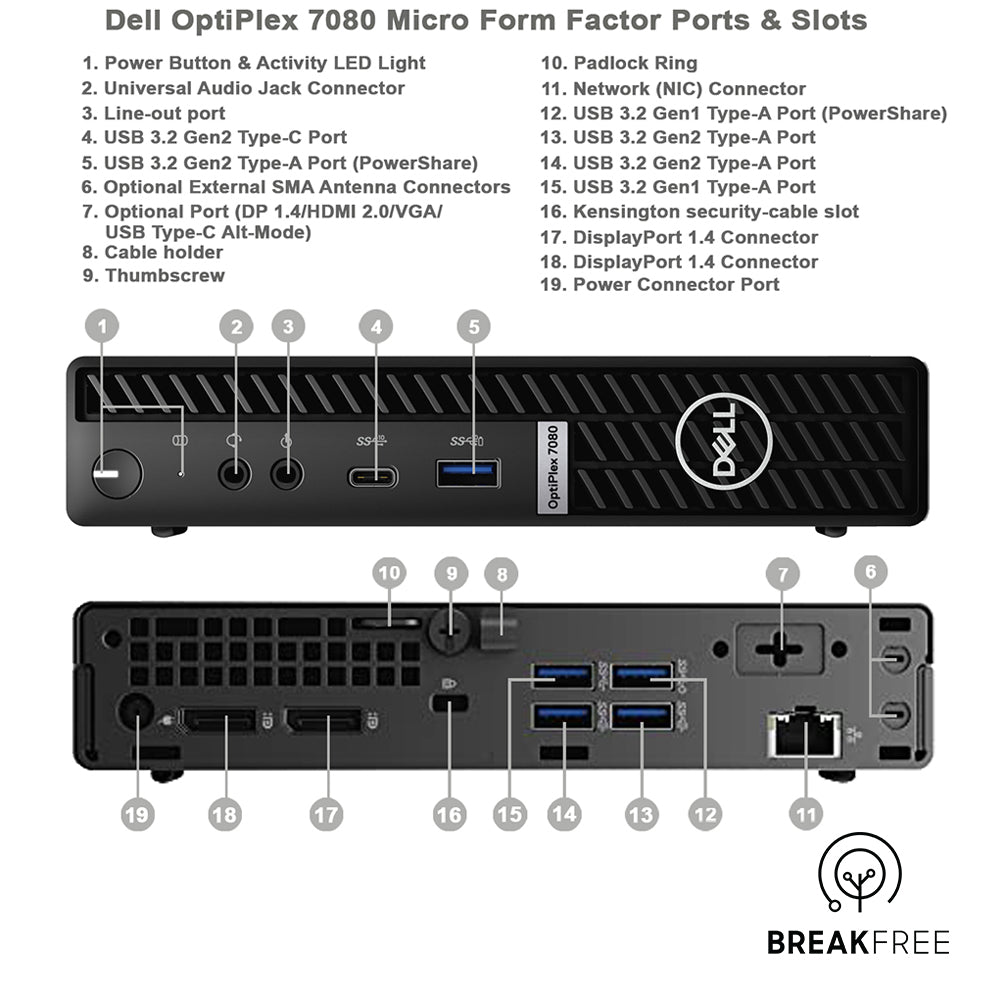Dell OptiPlex 7080 Micro PC i7-10700T 4.5GHz 16GB RAM 256GB SSD