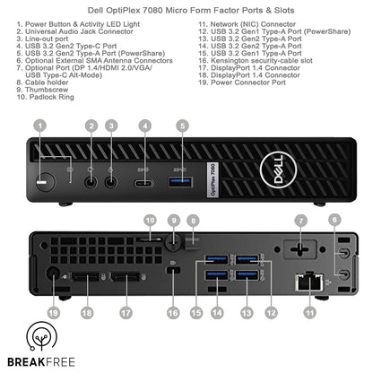Dell OptiPlex 7080 Micro PC i3 10105T 4.9GHz 16GB RAM 256GB SSD 500GB HDD 4K