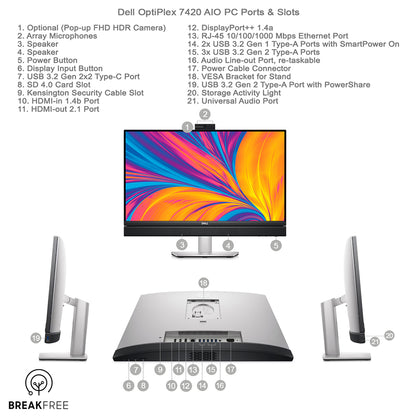 Dell OptiPlex 7420 AIO PC 23.8" i5 16GB RAM 500GB SSD WiFi All In One PC
