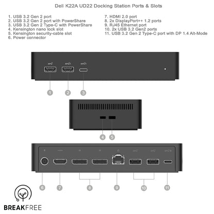 Dell K22A UD22 USB-C 130W Universal Docking Station 4K