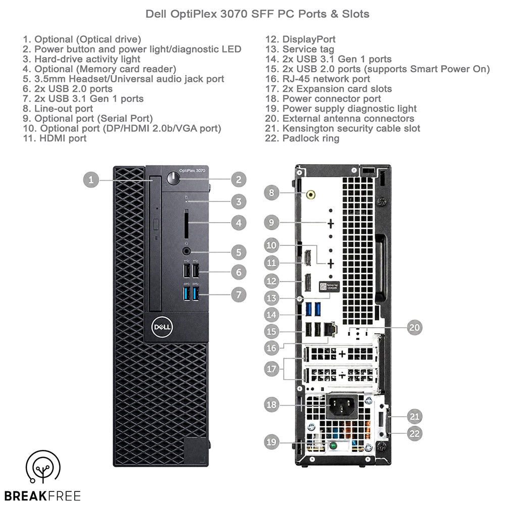 Dell OptiPlex 3070 SFF PC i5 9500 8GB RAM 256GB SSD 4K DP HDMI