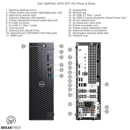Dell OptiPlex 3070 SFF PC i5 9500 8GB RAM 256GB SSD 4K DP HDMI