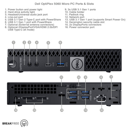 Dell OptiPlex 5060 Micro PC i5 8500T 3.5GHz 16GB RAM 256GB SSD 4K