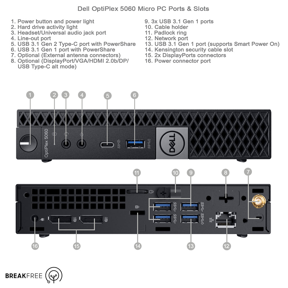 Dell OptiPlex 5060 Micro PC i5 8500T 3.5GHz 16GB RAM 256GB SSD WiFi Bluetooth