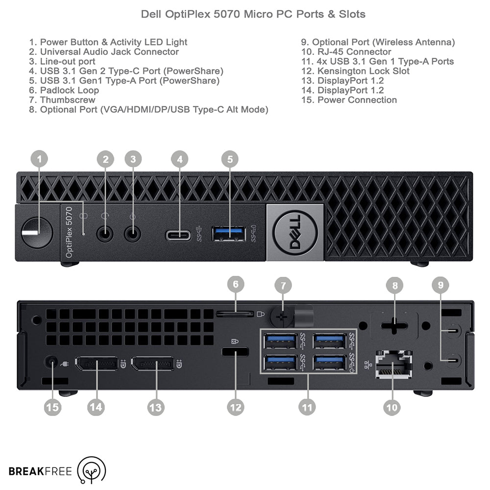 Dell OptiPlex 5070 Micro PC i5 9500T 3.7GHz 16GB RAM 256GB SSD 4K WiFi Bluetooth
