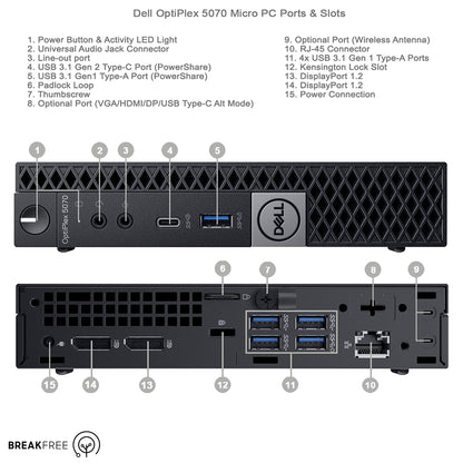 Dell OptiPlex 5070 Micro PC i5 9500T 3.7GHz 16GB RAM 256GB SSD 4K WiFi Bluetooth