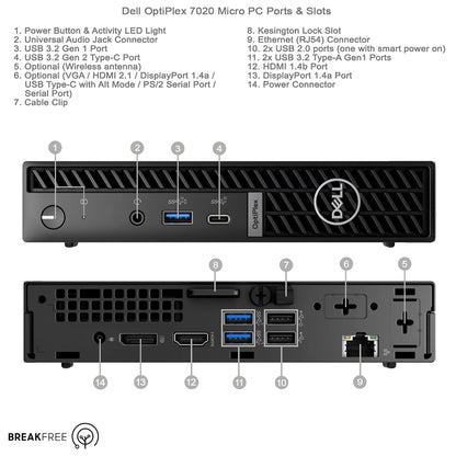 Dell OptiPlex 7020 Micro PC i5 14500T 4.8GHz 16GB RAM 500GB SSD WiFi Bluetooth
