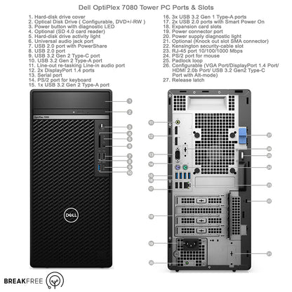 Dell OptiPlex 7080 Tower PC i7 10700 4.8GHz 16GB RAM 500GB SSD