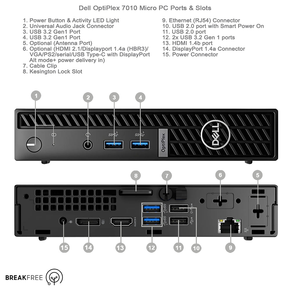Dell OptiPlex 7010 Micro PC i5 13500T 4.6GHz 16GB RAM 500GB SSD HDMI DP WiFi Bluetooth