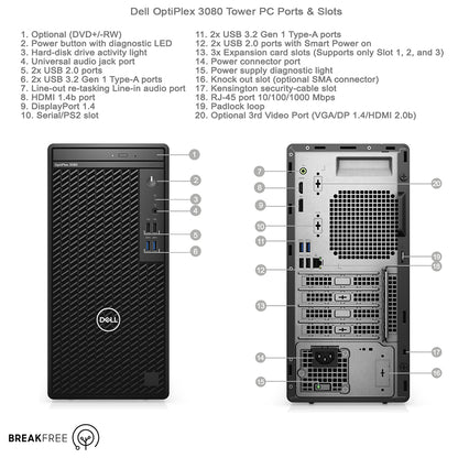 Dell OptiPlex 3080 Tower PC i5 10500 4.5GHz 16GB RAM 256GB SSD 4K