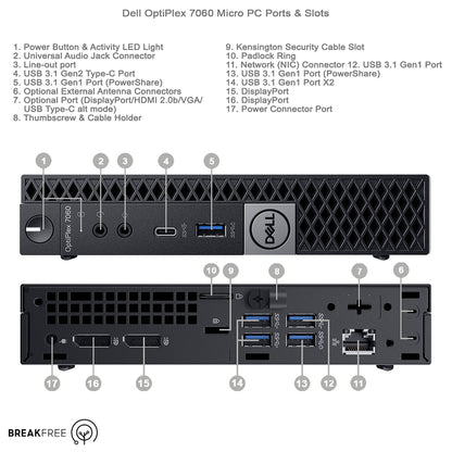 Dell Optiplex 7060 Micro PC i7 8700T 4GHz 16GB RAM 256GB SSD WiFi Bluetooth