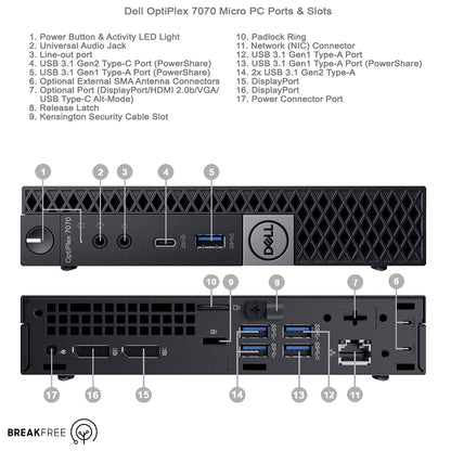 Dell OptiPlex 7070 Micro PC i5 9500T 3.7GHz 16GB RAM 256GB SSD 4K WiFi Bluetooth