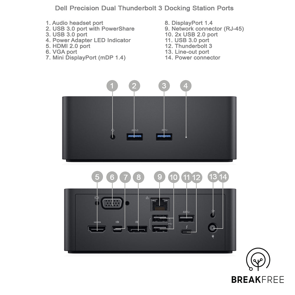 Dell Precision TB18DC Dual USB-C Thunderbolt Dock Docking Station