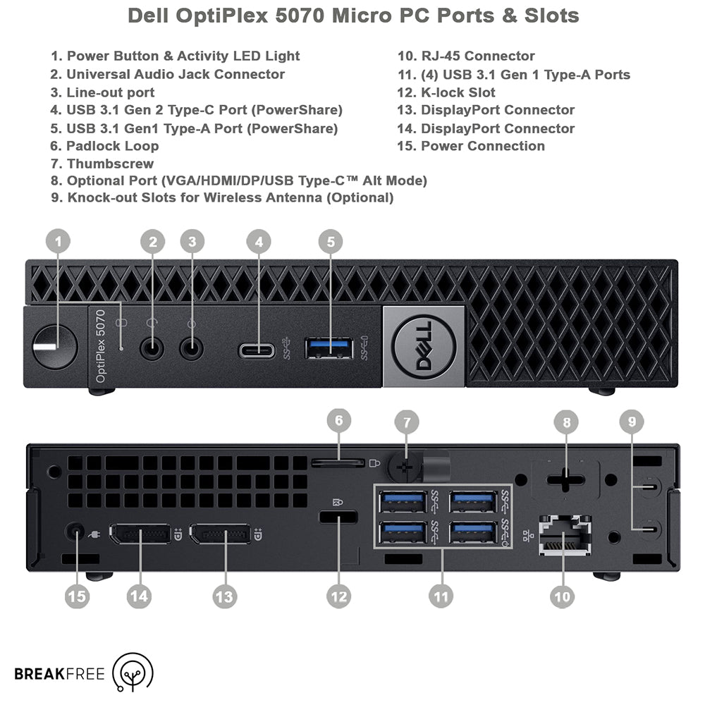 Dell OptiPlex 5070 Micro PC i5 9500T 3.7GHz 16GB RAM 256GB SSD WiFi Bluetooth