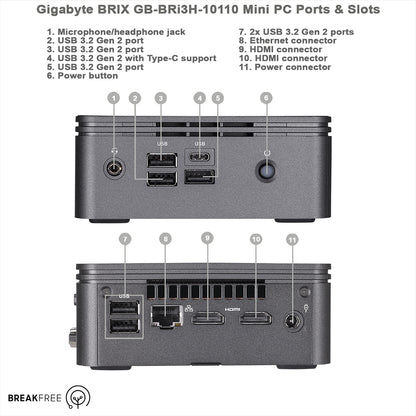 GIGABYTE Brix GB-BRi3H-10110 Mini PC i3 10110U 4.1GHz 8GB RAM 256GB SSD