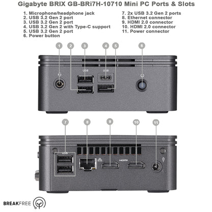 GIGABYTE Brix GB-BRi7H-10710 Mini PC i7 10710U 4.7GHz 16GB RAM 500GB SSD WiFi Bluetooth