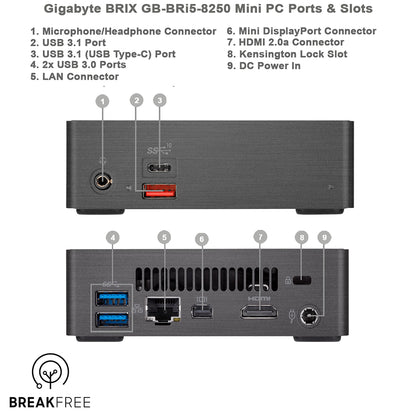 GIGABYTE Brix GB-BRi5-8250 PC i5 8250U 3.4GHz 32GB RAM 512GB SSD WiFi Bluetooth