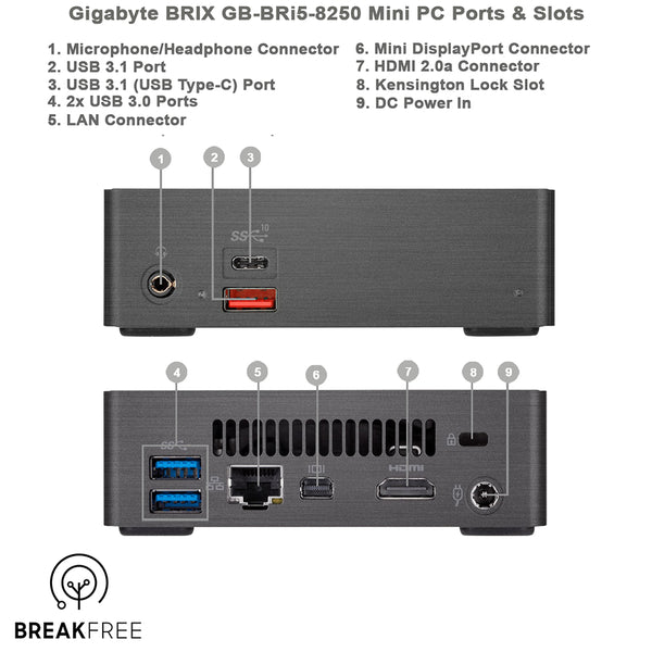 GIGABYTE Brix GB-BRi5-8250 PC i5 8250U 32GB RAM 512GB SSD Warranty ...