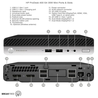 HP ProDesk 400 G4 Mini PC i5 8500T 3.5GHz 16GB RAM 256GB SSD 4K VGA WiFi Bluetooth