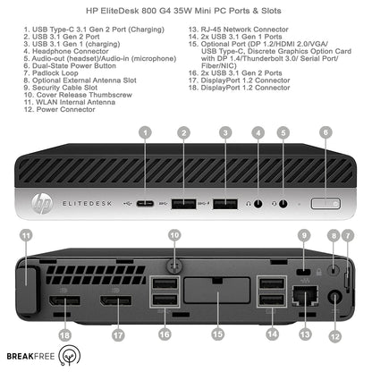 HP EliteDesk 800 G4 Mini PC i5 8500T 3.5GHz 32GB RAM 256GB SSD DP VGA 4K