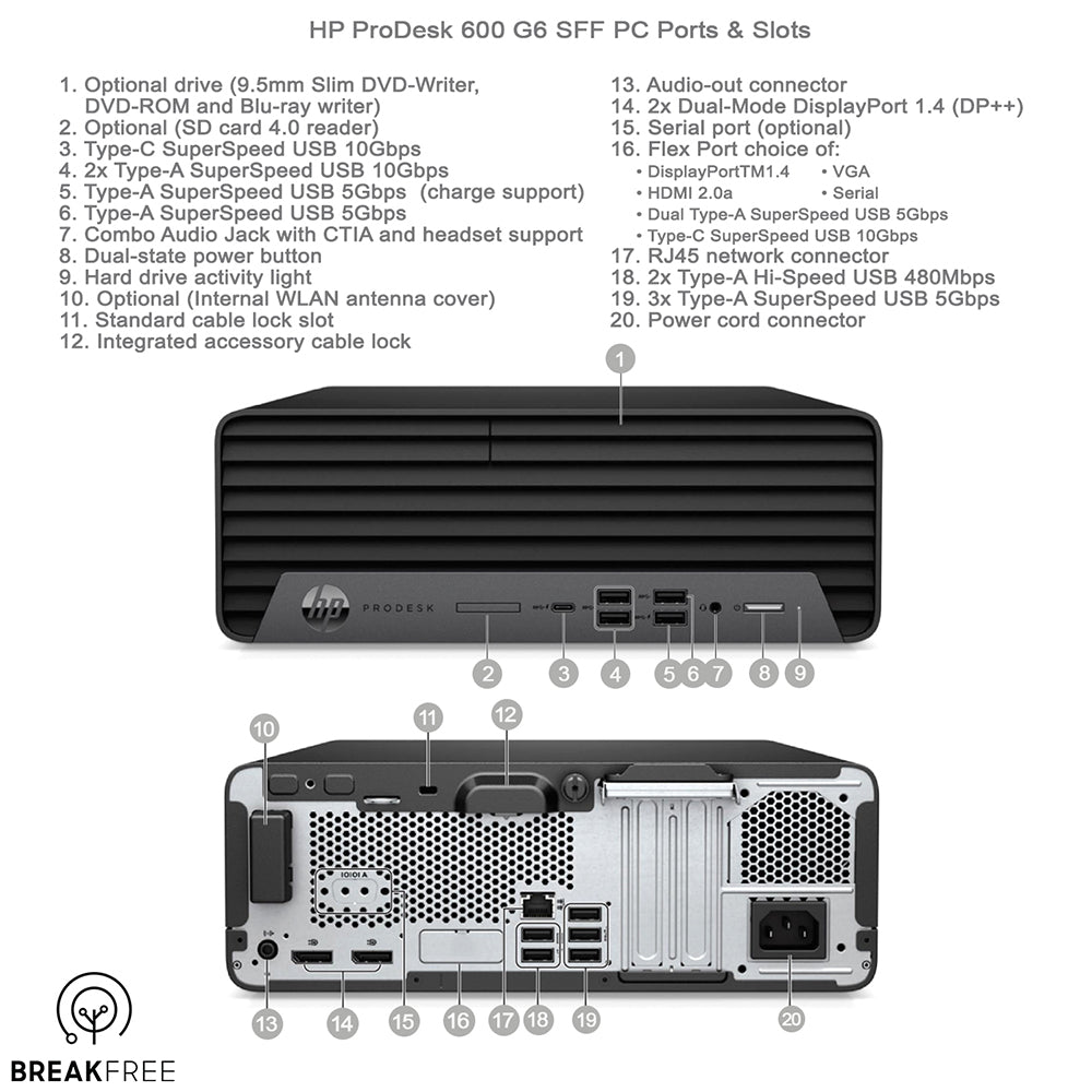 HP ProDesk 600 G6 SFF PC i5 10500 4.5GHz 8GB RAM 500GB SSD HDMI 4K
