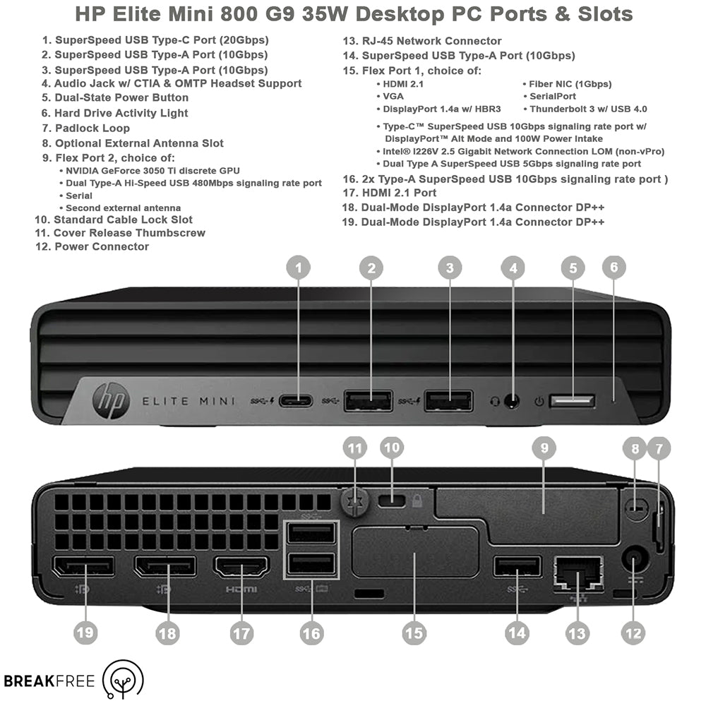HP Elite Mini 800 G9 Desktop PC i7 13700T 4.9GHz 16GB RAM 512GB SSD WiFi Bluetooth